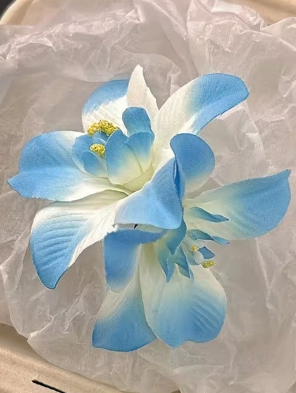 Ombre Blue and White Floral Fabric Hair Clip